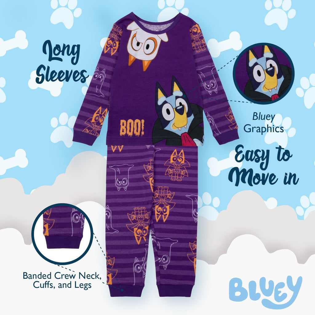 Bluey Girls' 2-piece Snug-fit Cotton Holiday Pajama Set, Soft & Cute for Kids