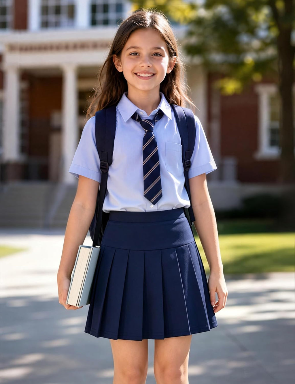 Girls Uniform Skirts with Built-in Shorts & Pockets