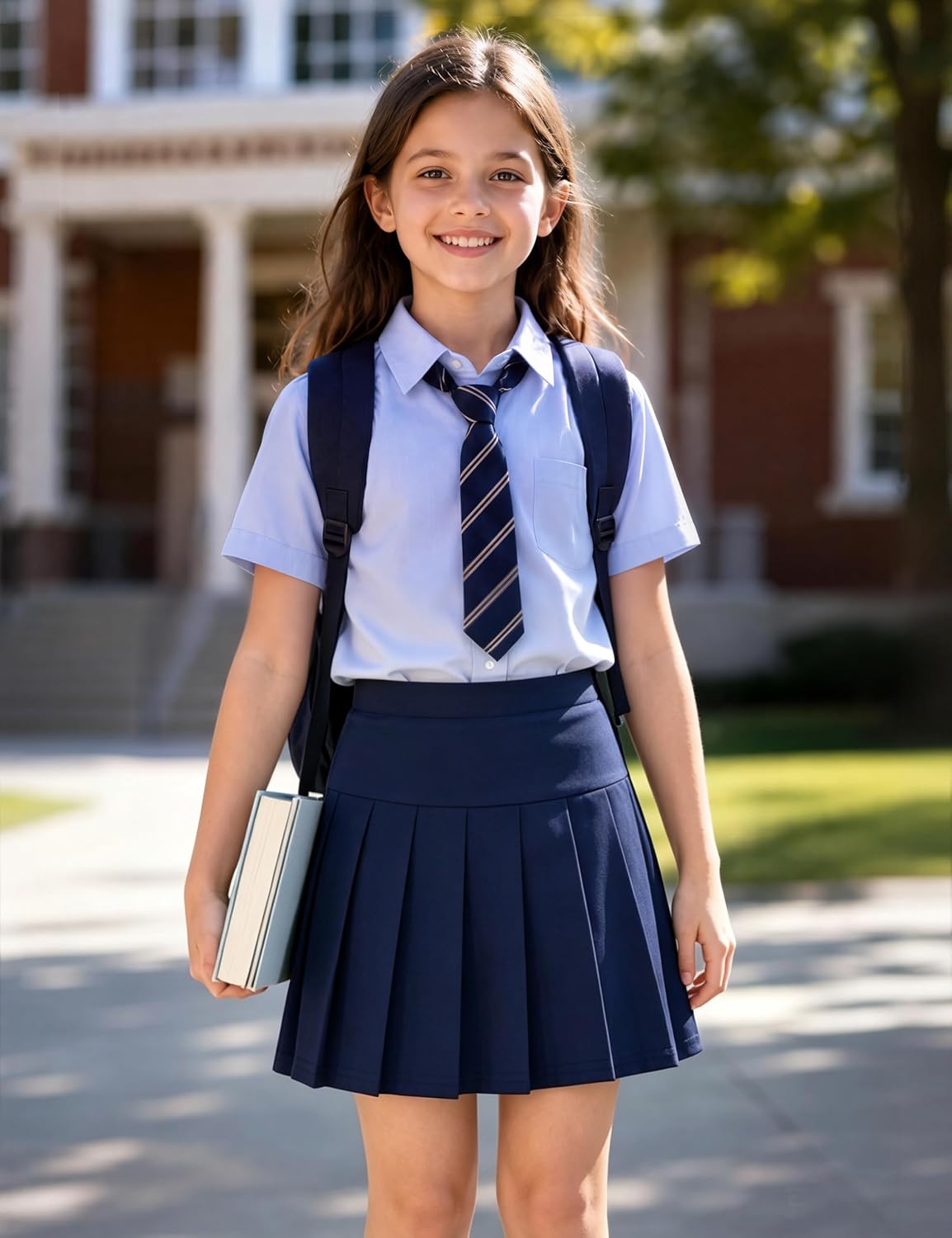 Girls Uniform Skirts with Built-in Shorts & Pockets