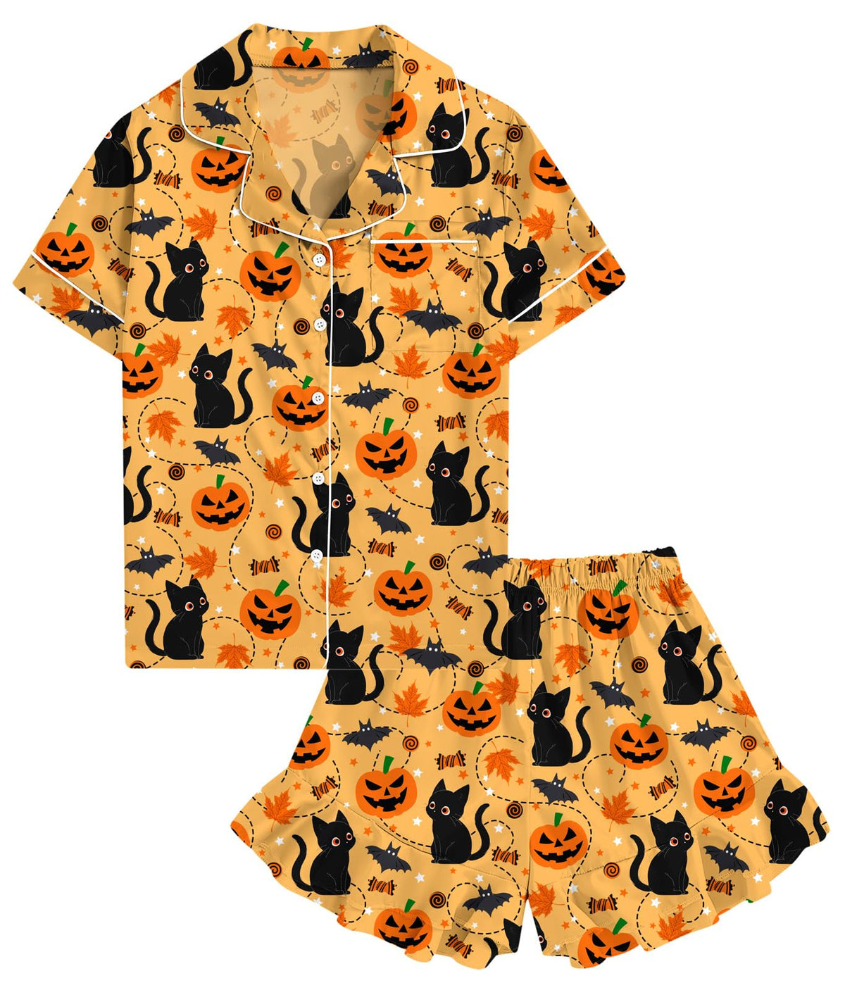 UNIFACO Girls Silk Satin Pajama Set, Short Sleeve Button Down PJs