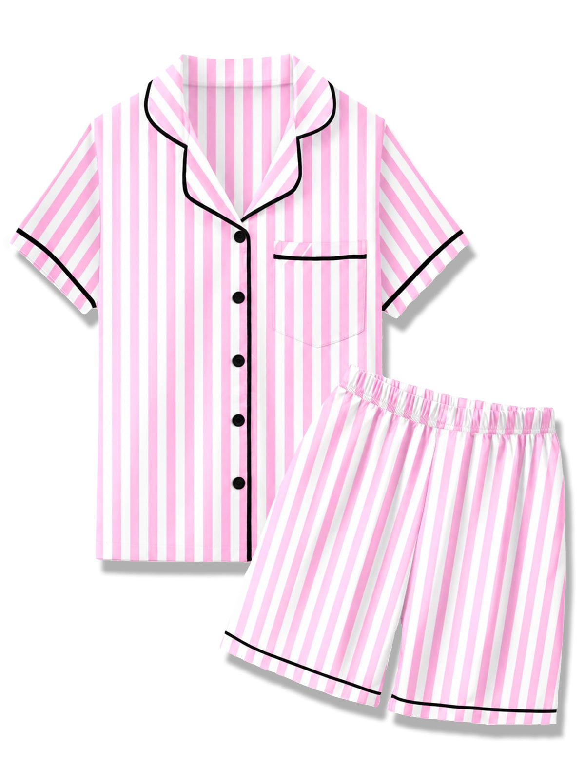 Mikrdoo Girls Pajamas Set Soft Silk Satin Pajamas 2 Piece Short Sleeve Sleepwear for Kids Size 4-16 Years