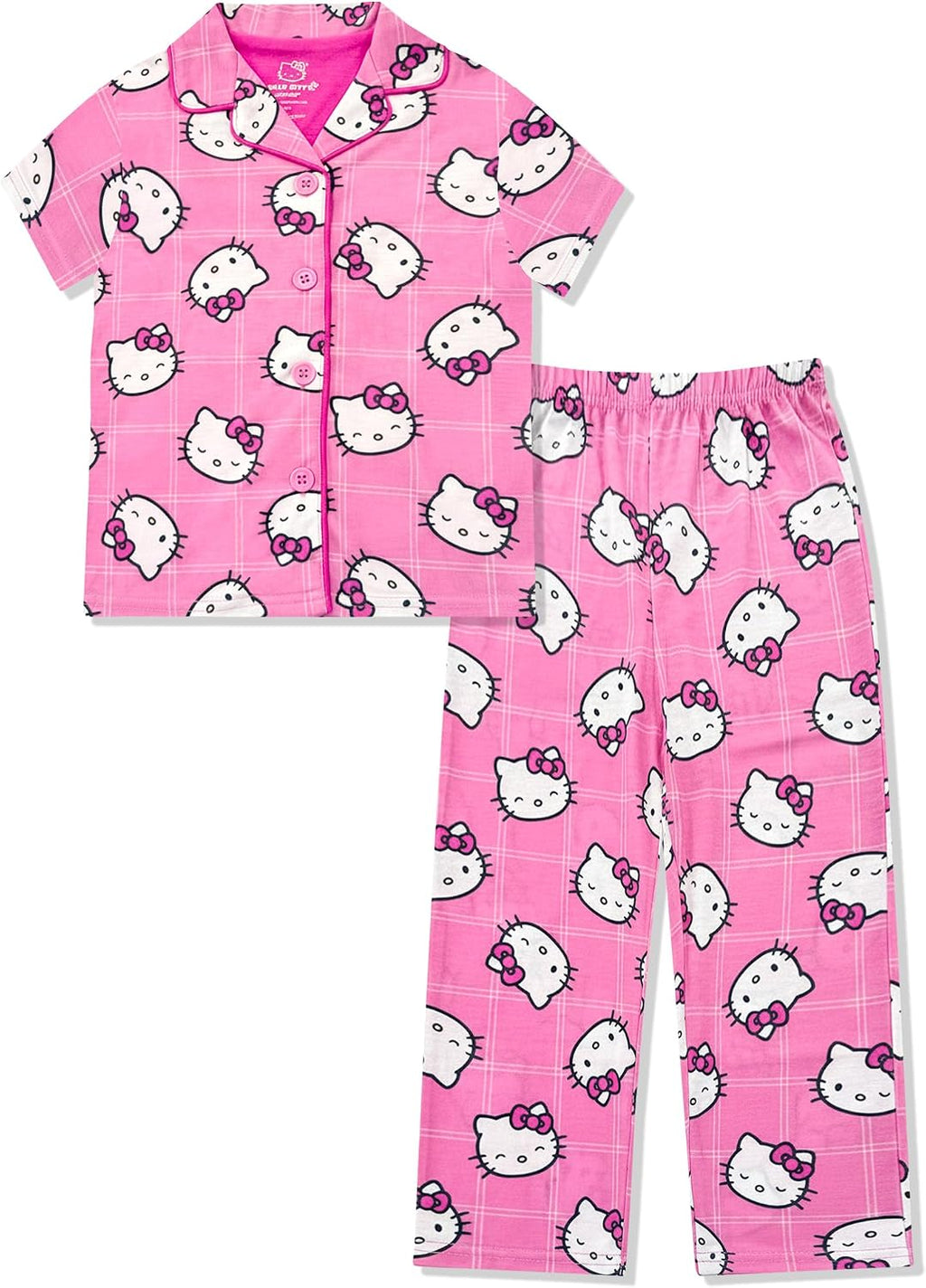 Hello Kitty Girls Pajama Set - 2 Piece Girls Pjs Button Down Short Sleeve & Pants For Kids - Official Product