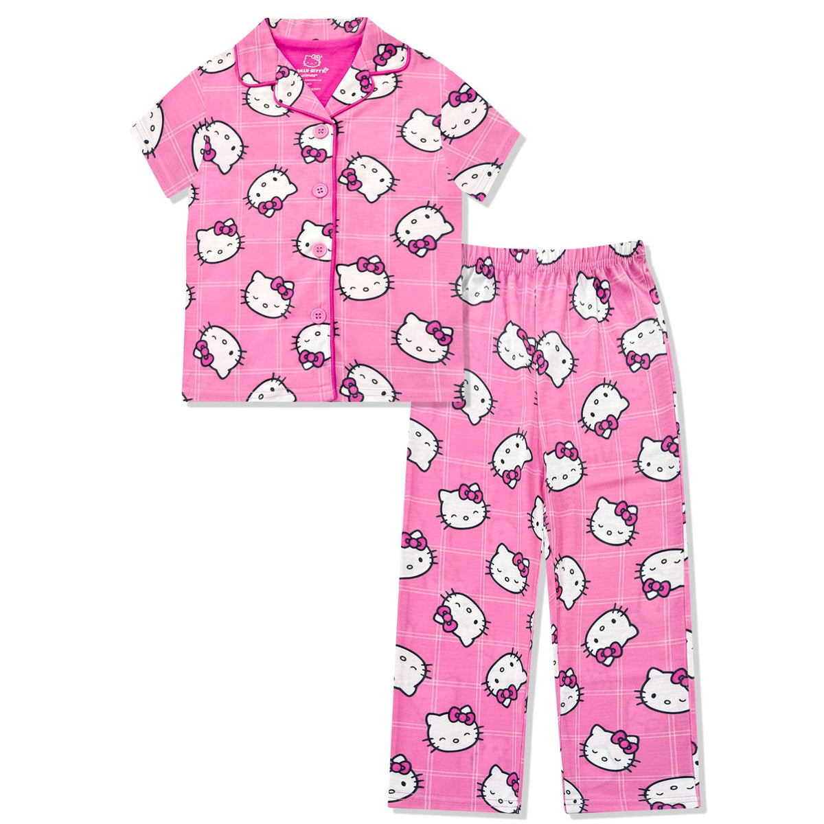 Hello Kitty Girls Pajama Set - 2 Piece Girls Pjs Button Down Short Sleeve & Pants For Kids - Official Product