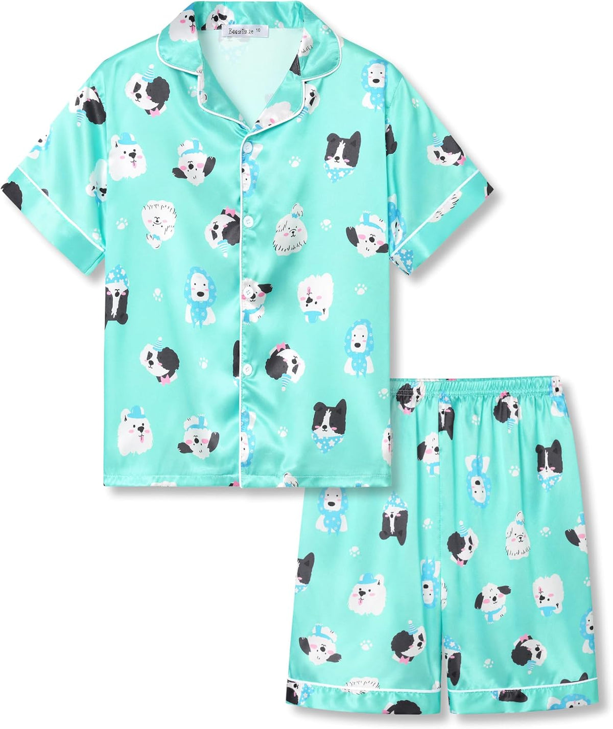 Beezizac Girls Pajamas Satin Silky Coat Style Short Sleeve Set Size 6-16