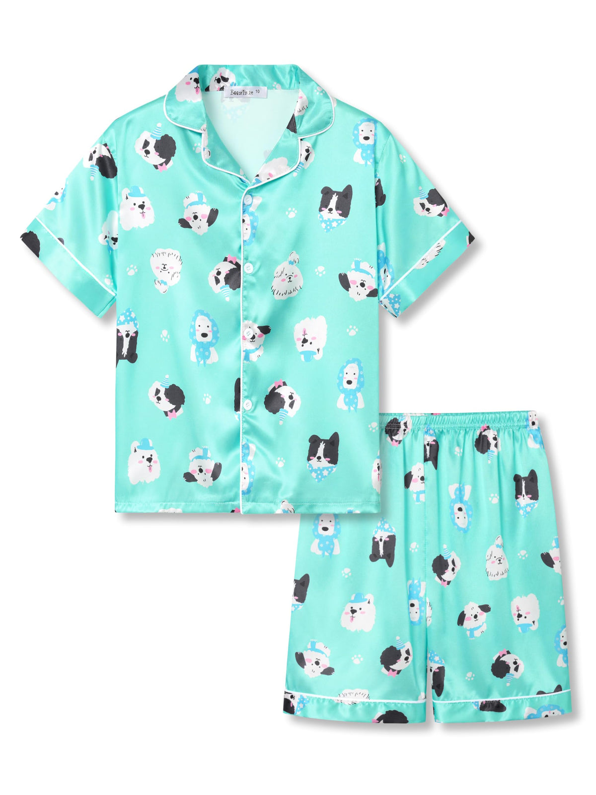 Beezizac Girls Pajamas Satin Silky Coat Style Short Sleeve Set Size 6-16