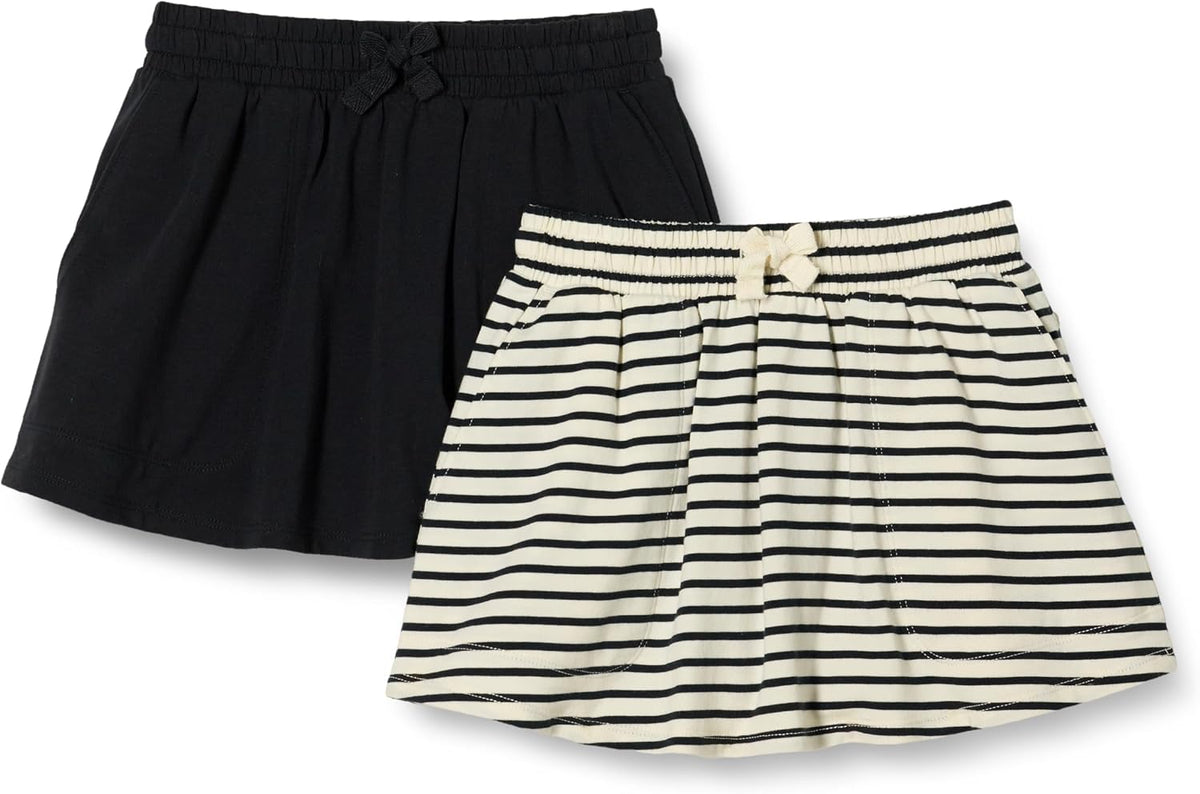 Amazon Essentials Girls' Cotton Stretch Jersey Patch Pocket Skort with Pockets, Pack of 2