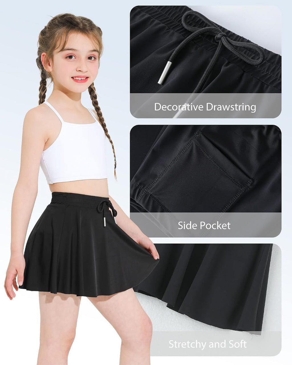 Girls Tennis Skirt Athletic Skort Butterfly Flowy Skorts for Kids Shorts with Pocket