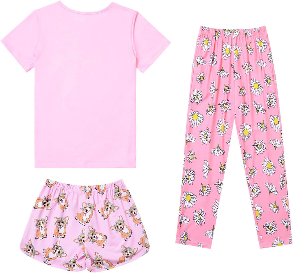 Mirawise Girls 3 Pc Pajamas Sleepwear Cotton Pjs Clothes Set 4-13 Years