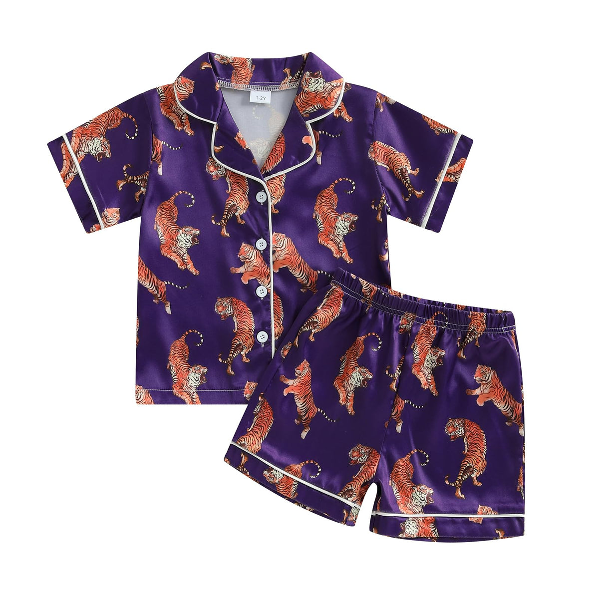 1-6Y Toddler Girls Floral Silk Pajamas Short Sleeve Button-Up Top Shorts Summer 2PC Flowers Satin Pajamas Set