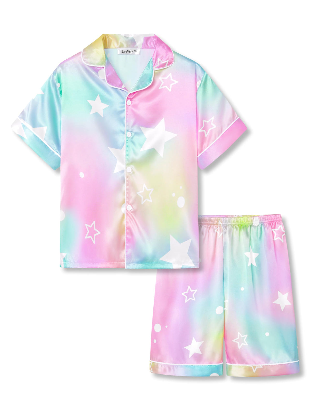 Beezizac Girls Pajamas Satin Silky Coat Style Short Sleeve Set Size 6-16