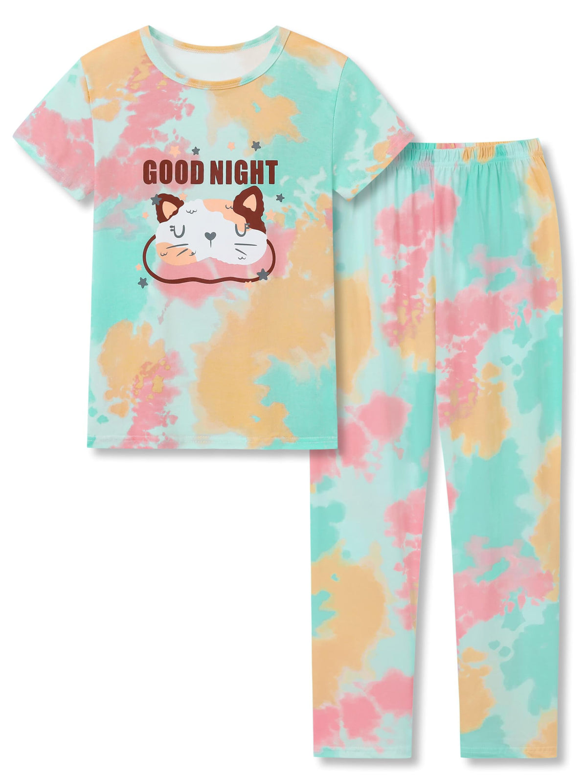 Beezizac Girls' 100% Cotton Pajama Set, Tie-Dye with Various Prints, 4T–18