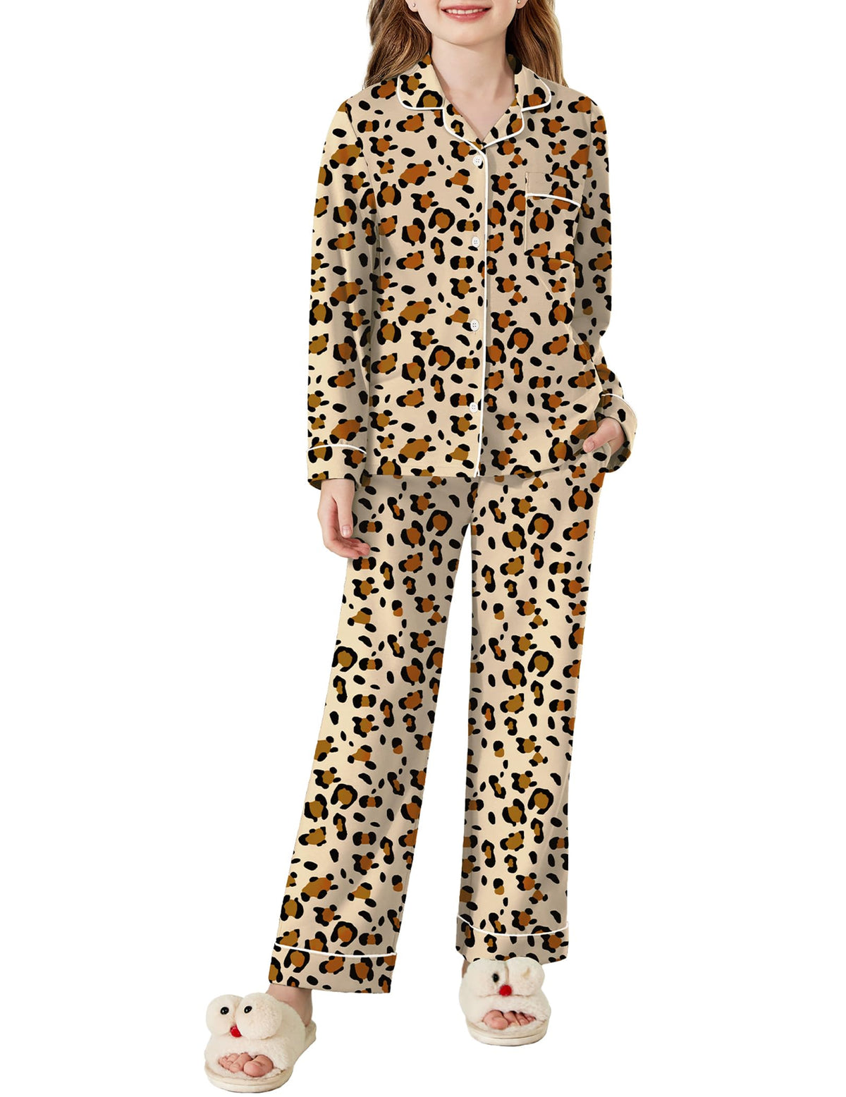 Arshiner Pajamas Set for Girls Long Sleeve Lounge Set Button Down Pj Sets