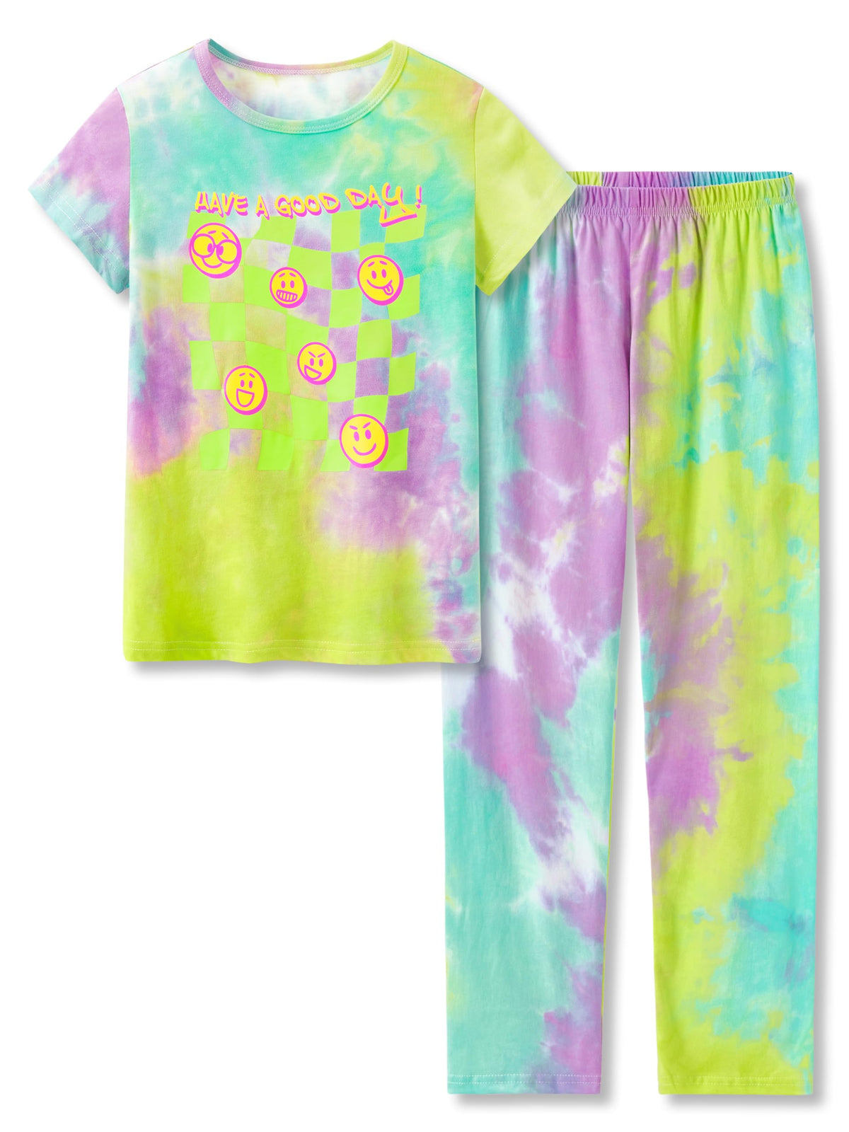 Beezizac Girls' 100% Cotton Pajama Set, Tie-Dye with Various Prints, 4T–18