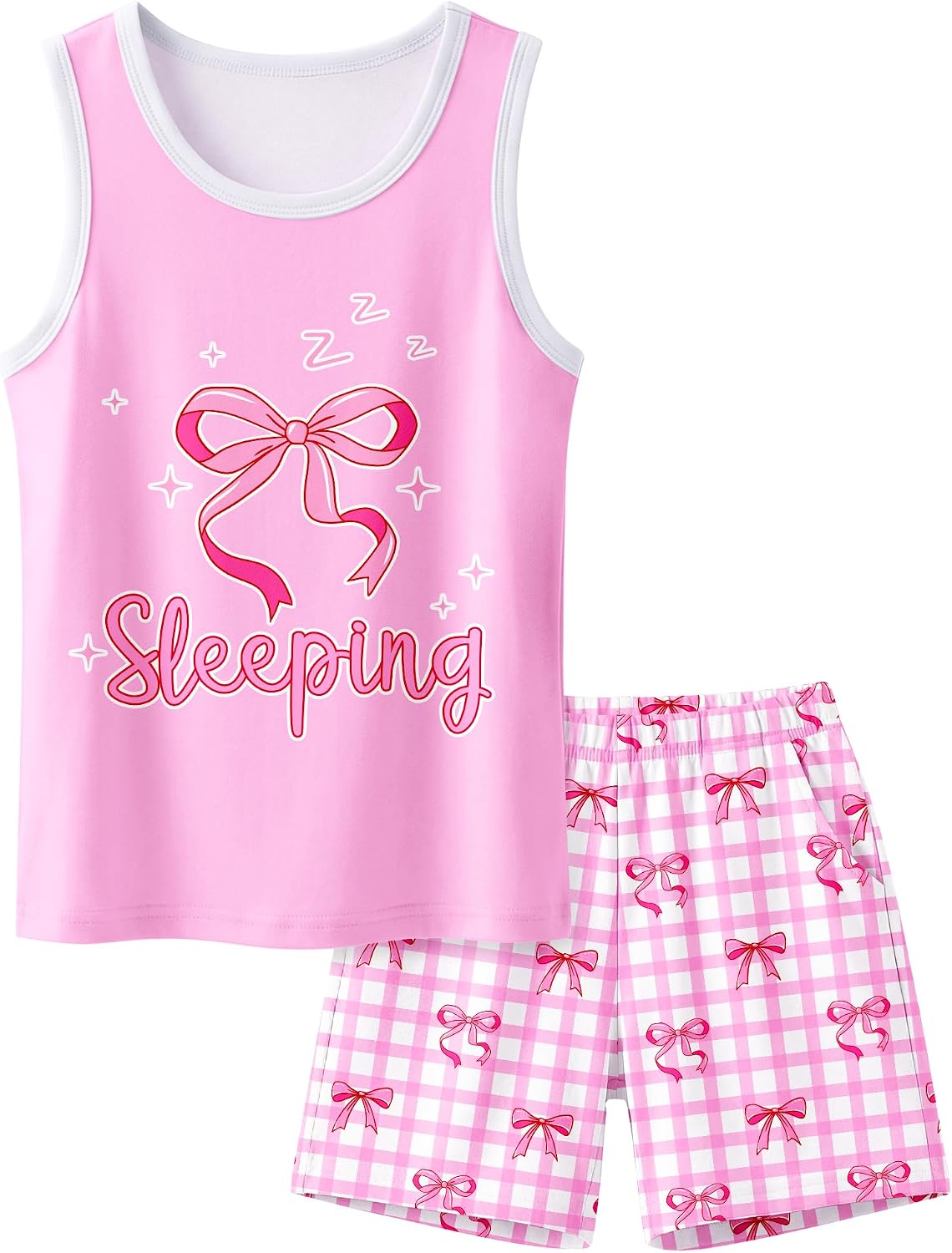 Sylfairy Girls Pajamas for Big kids Pjs Set Tank Tops Pajamas Shorts Set for Teen Girls Summer Casual Sleeveless Sleepwear