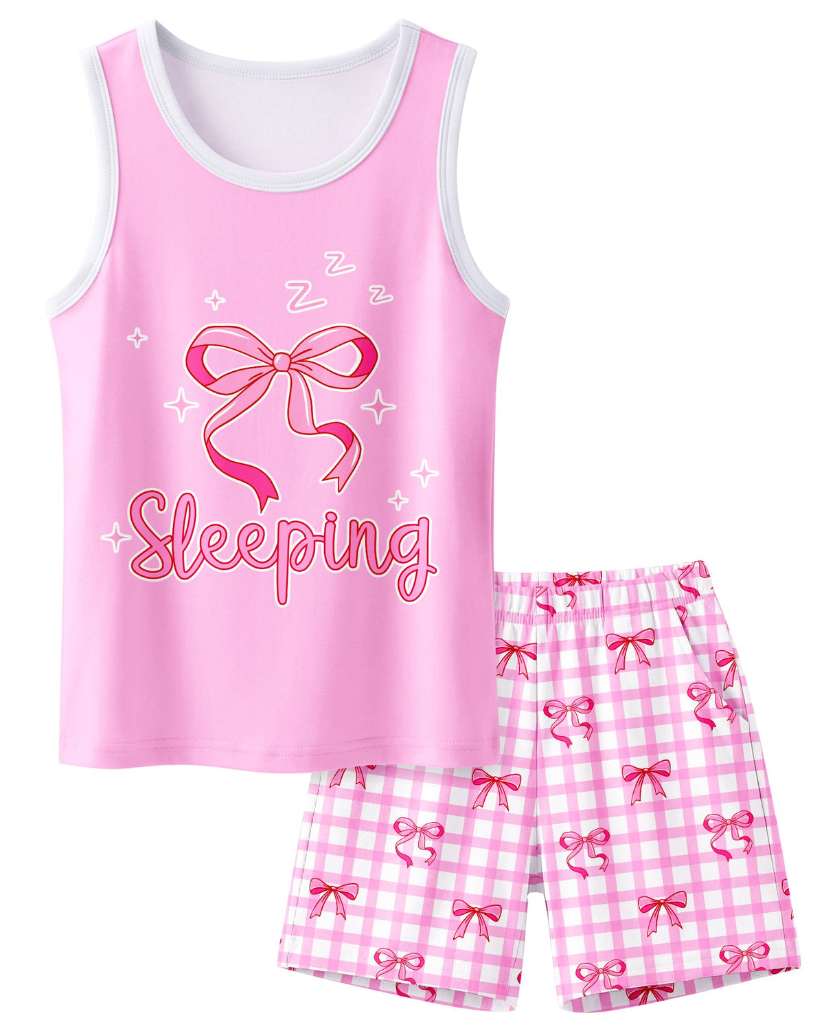 Sylfairy Girls Pajamas for Big kids Pjs Set Tank Tops Pajamas Shorts Set for Teen Girls Summer Casual Sleeveless Sleepwear
