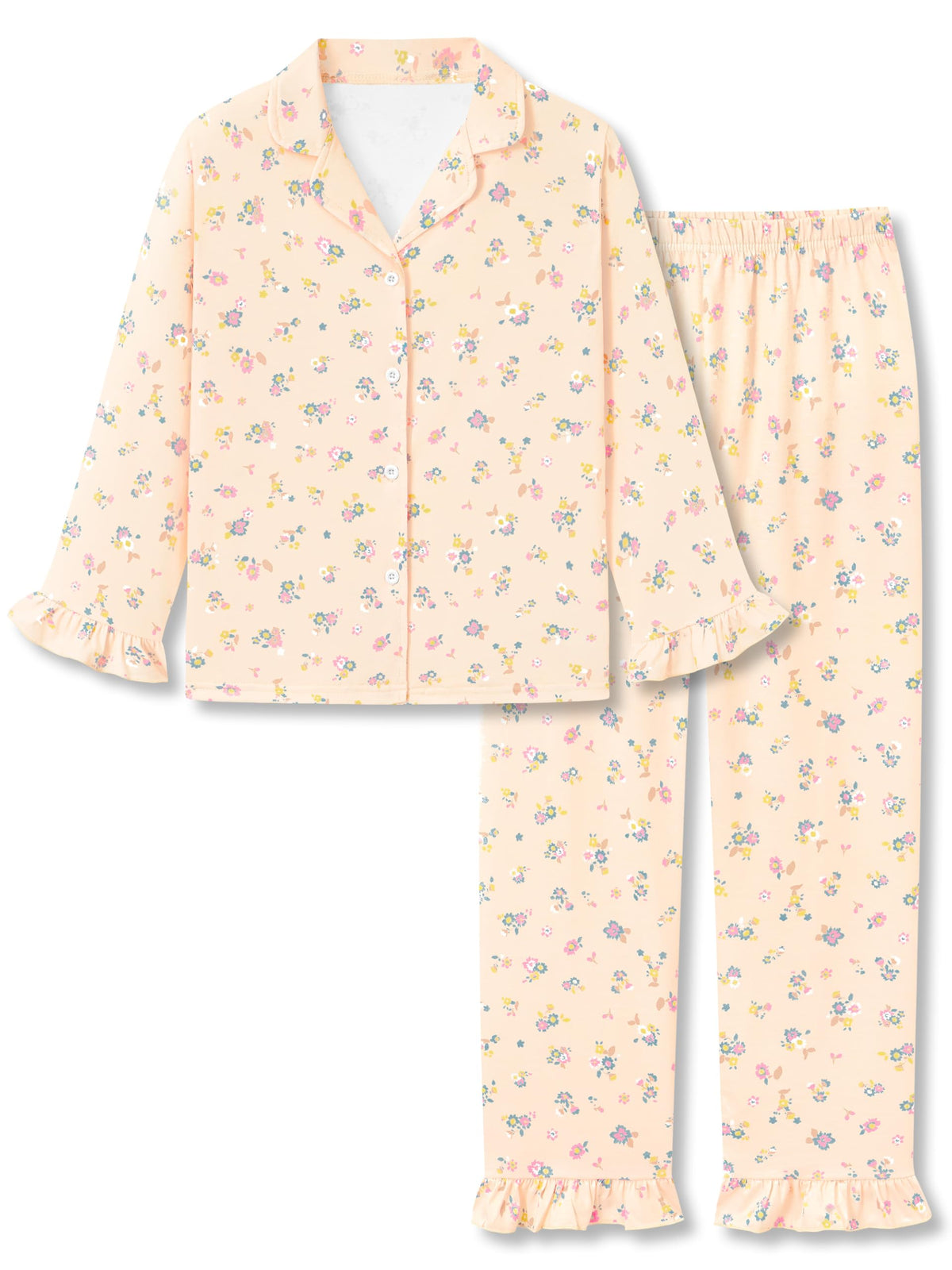 Beezizac Girls Cartoon Ruffle Long Sleeve Button Down Pajama Set Sizes 6-18