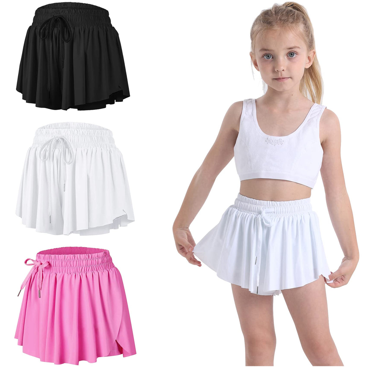 3 Pack Butterfly Flowy Shorts Skirts for Girls Tennis Cheer Stuff Athletic Preppy Running Sports Skirt for Teen Girls