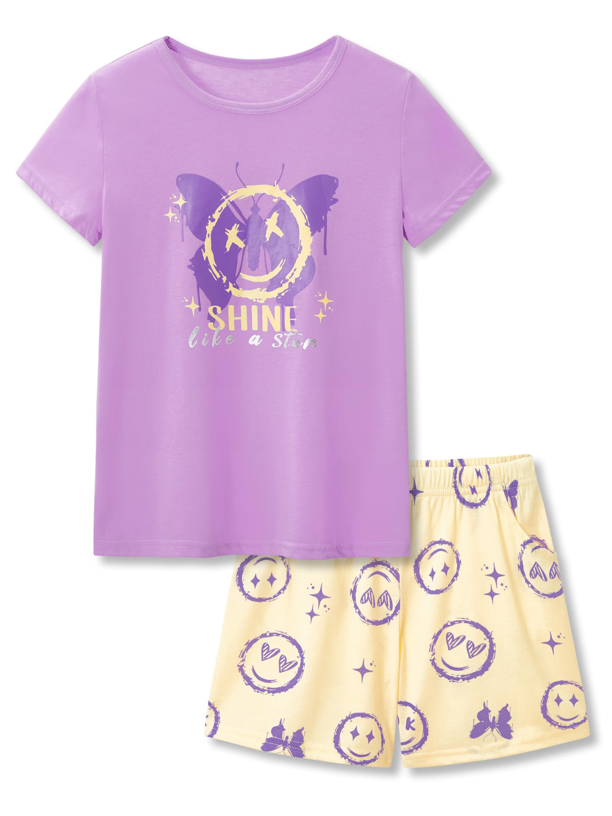 Beezizac Girls Cotton Blend Pajamas Cute Print Short Sleeve Set 4T-18