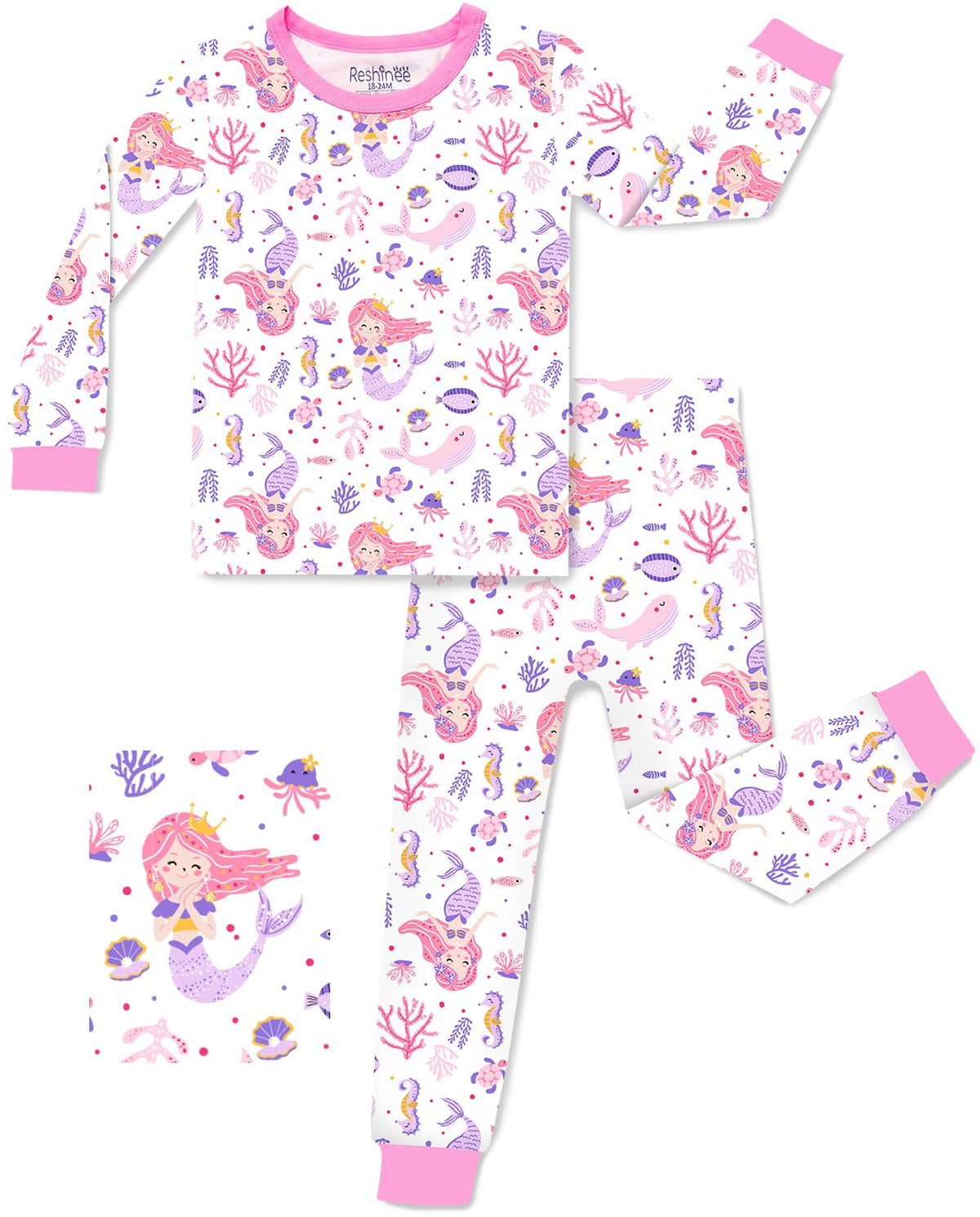 babee Reshinee Bamboo Viscose Toddler Girls Kids Pajamas Unicorn Mermaid Pjs Long Sleeve Snug fit 12M-8Y 2pcs Soft Jammies