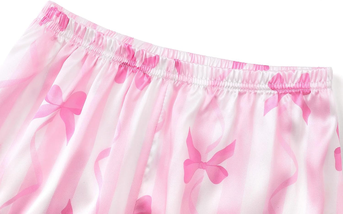 Tebbis Girls Silky Satin Pajamas Button-Up Top And Pants Size 6/7-16