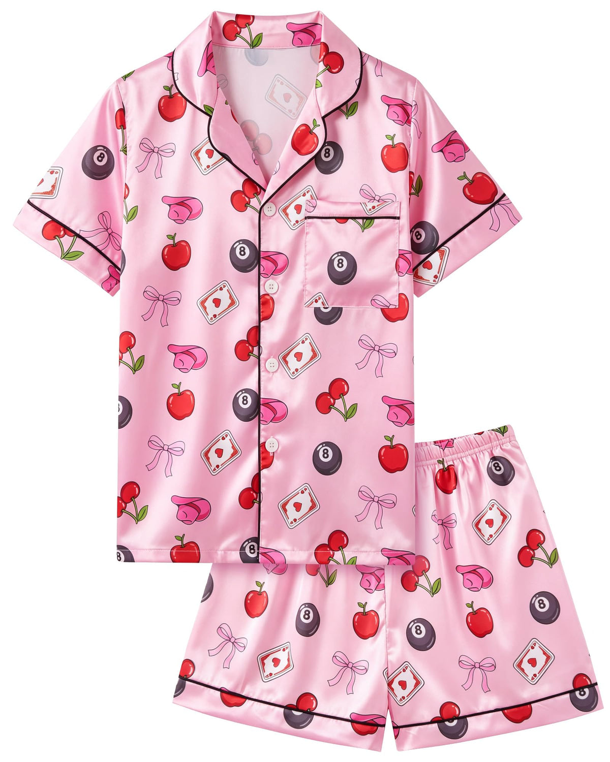ICOSY Girls Pajamas Set, Silky Sleepwear Pjs for Kids 6-15Y