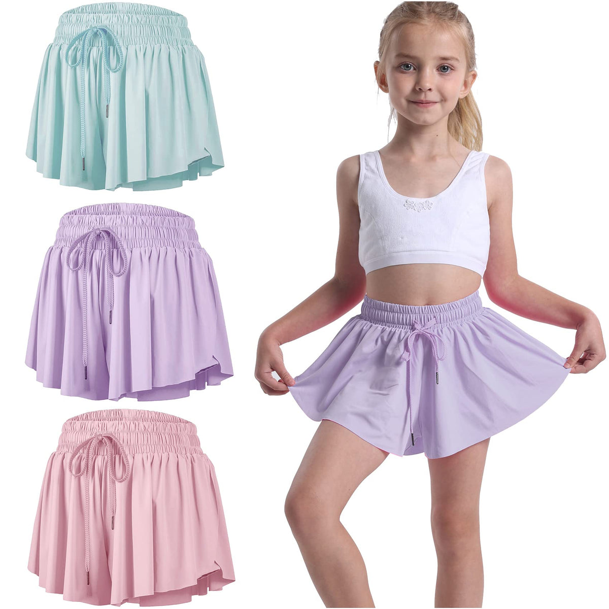 3 Pack Butterfly Flowy Shorts Skirts for Girls Tennis Cheer Stuff Athletic Preppy Running Sports Skirt for Teen Girls