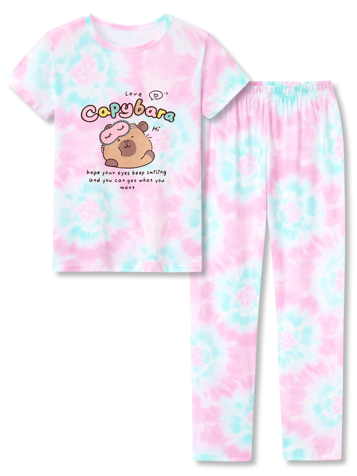 Beezizac Girls' 100% Cotton Pajama Set, Tie-Dye with Various Prints, 4T–18