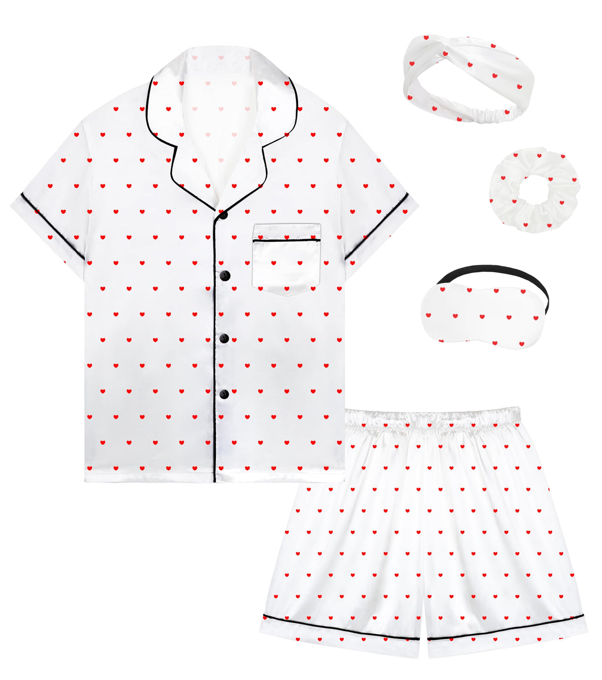 SEALINF Satin Girl Pajama Set Silk Pajamas for Girls With Eyemask 2 Pcs Button-up Sleepwear Kid Pjs Nightwear