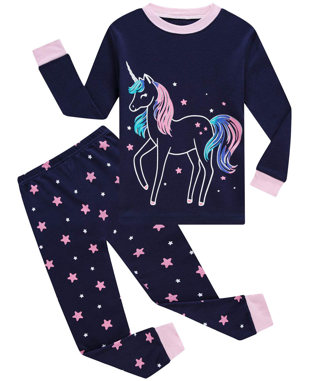 Dolphin&Fish Girls Cotton Pajamas Toddler 2 Pieces Pjs Kids Sleepwear Clothes Long sleeve Sets