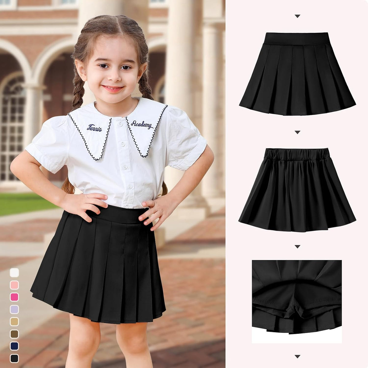 2 Pack Toddler Girls Pleated Tennis Skorts with Built-in Shorts