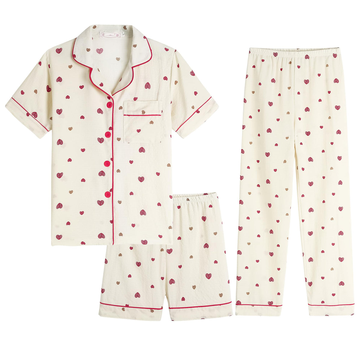 Hupohoi Big Girls Button Down Pajama Set 3pcs Crepe Fabric Sleepwear Nighty