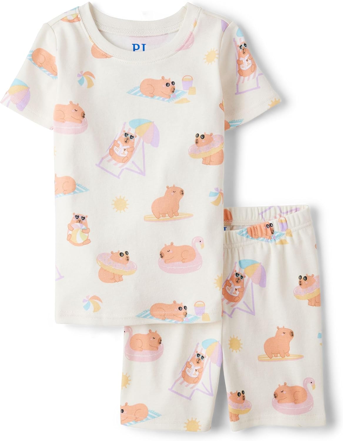 The Children's Place Girls' 100% Cotton Sleeve Top and Shorts 2 Piece Pajama Set