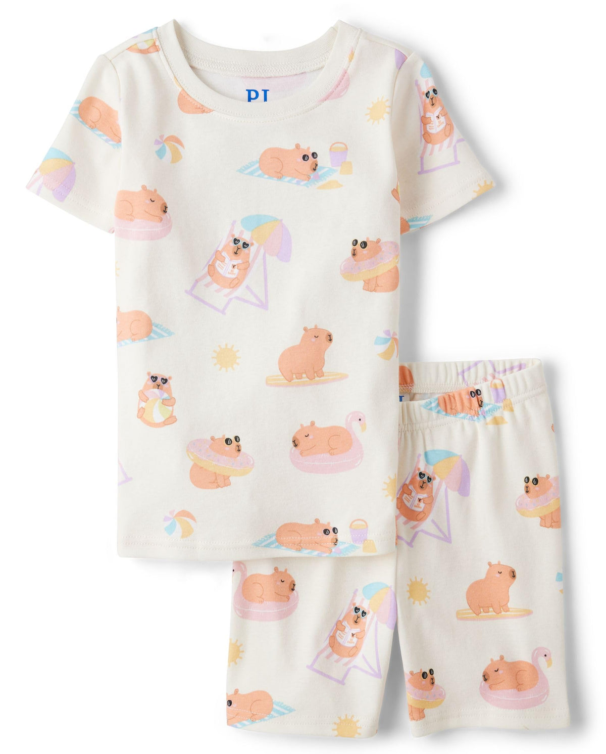 The Children's Place Girls' 100% Cotton Sleeve Top and Shorts 2 Piece Pajama Set