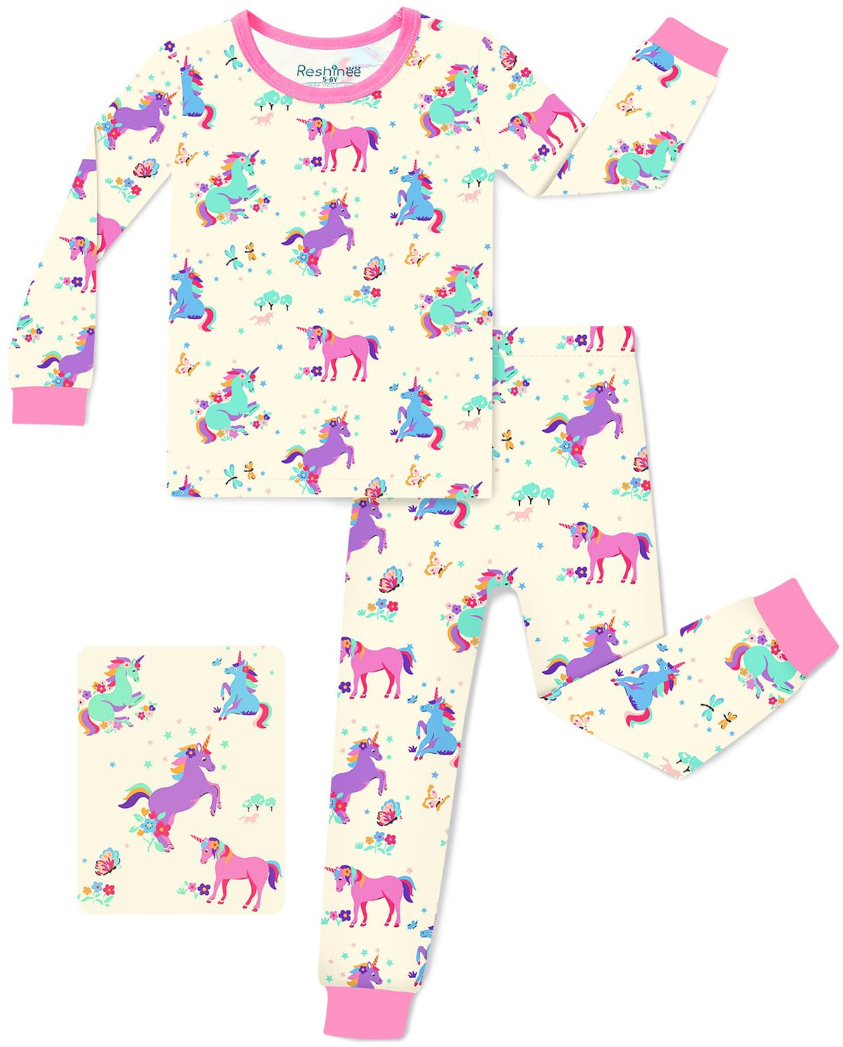 babee Reshinee Bamboo Viscose Toddler Girls Kids Pajamas Unicorn Mermaid Pjs Long Sleeve Snug fit 12M-8Y 2pcs Soft Jammies