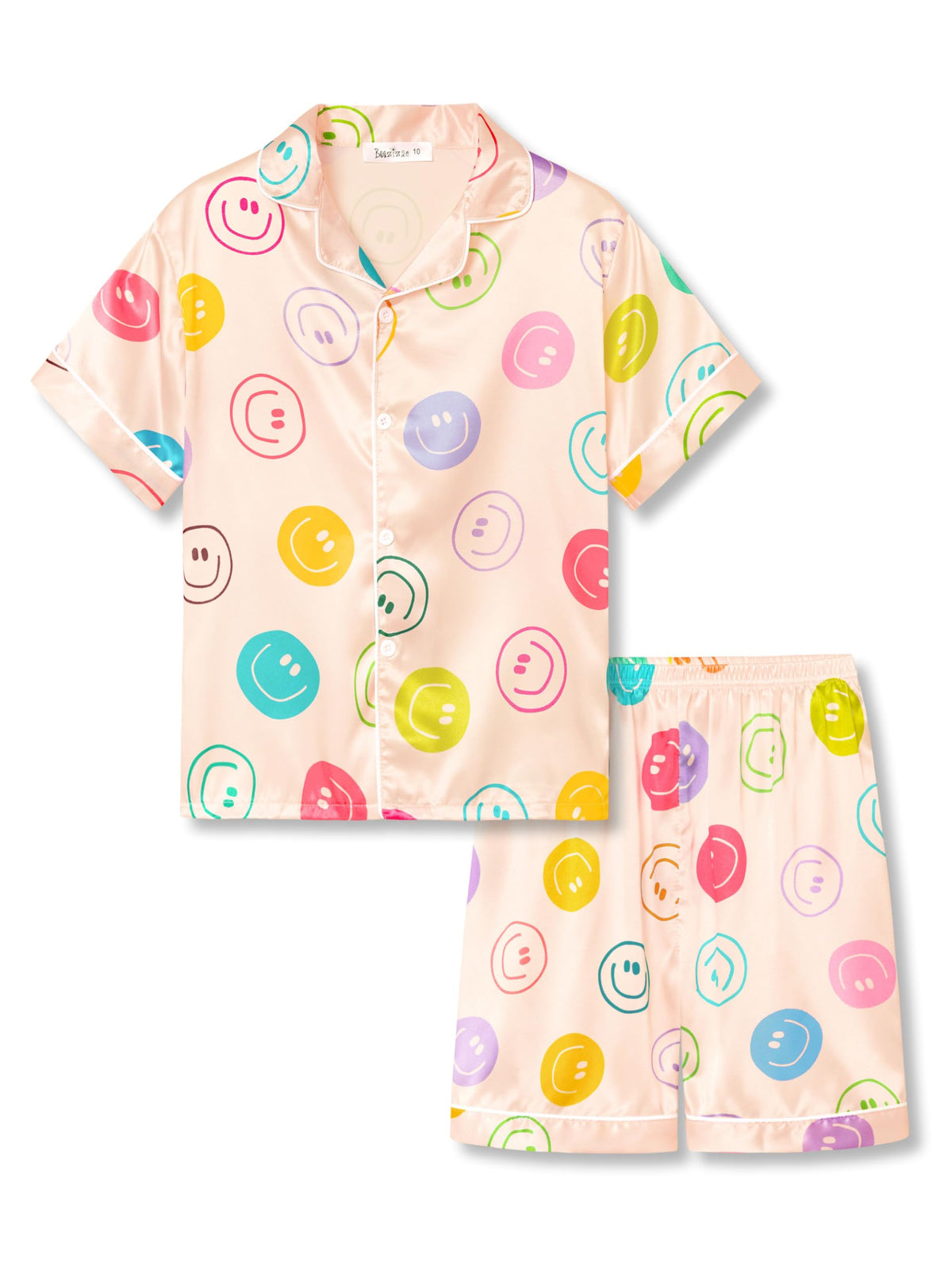 Beezizac Girls Pajamas Satin Silky Coat Style Short Sleeve Set Size 6-16