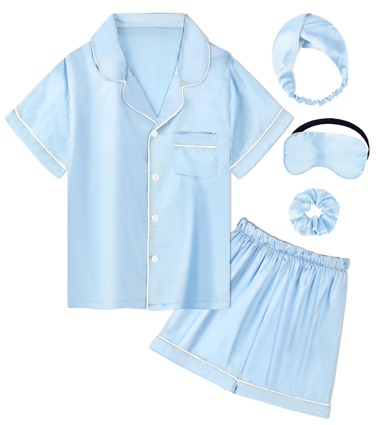 SEALINF Satin Girl Pajama Set Silk Pajamas for Girls With Eyemask 2 Pcs Button-up Sleepwear Kid Pjs Nightwear