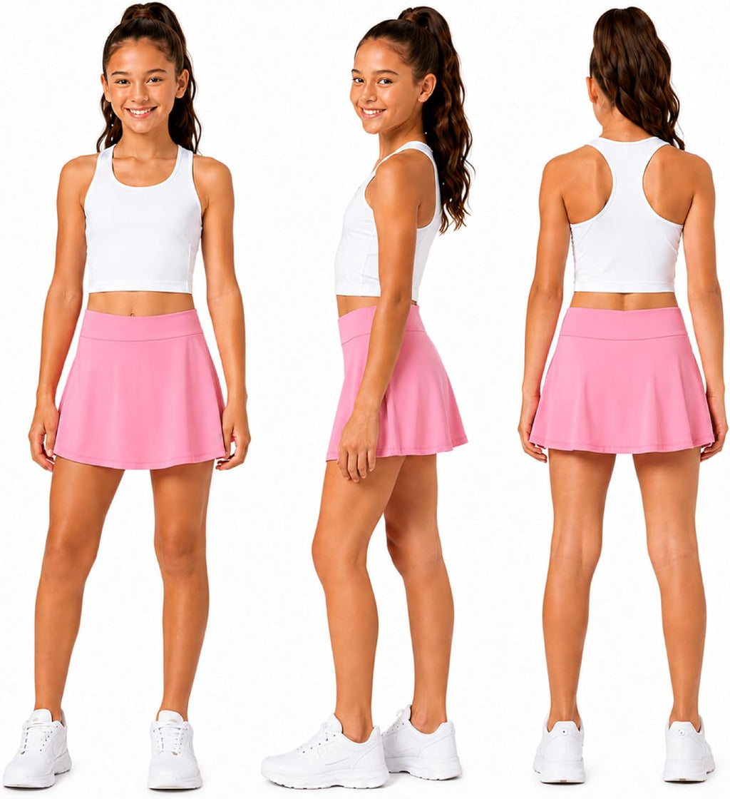 RBX Girls 2 Pack Pleated Skort, Tennis Golf Skirt, Bike Short Lining, 7-16
