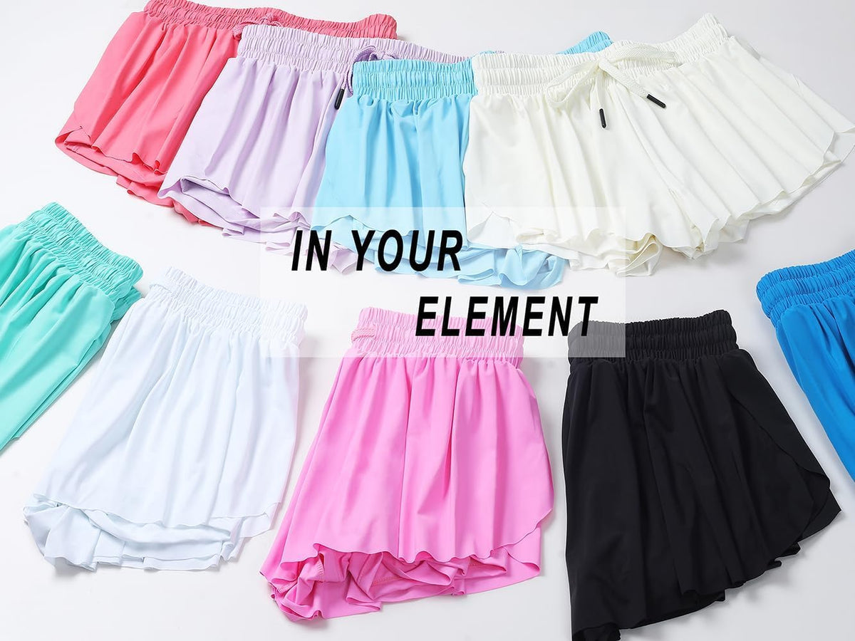 Girls Butterfly Shorts Kids Flowy Short Running Girl's Skirts Athletic Skorts with Pocket