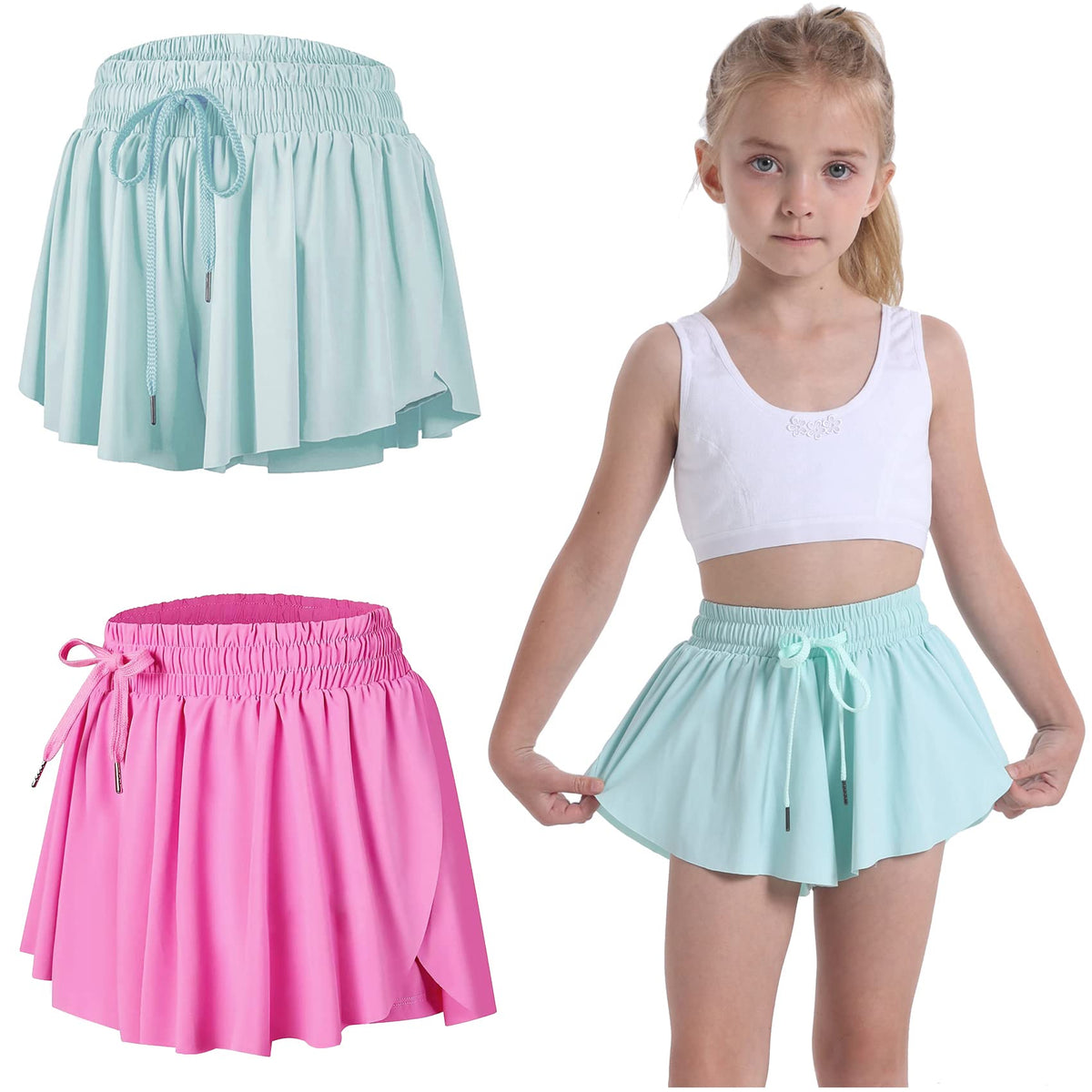 3 Pack Butterfly Flowy Shorts Skirts for Girls Tennis Cheer Stuff Athletic Preppy Running Sports Skirt for Teen Girls
