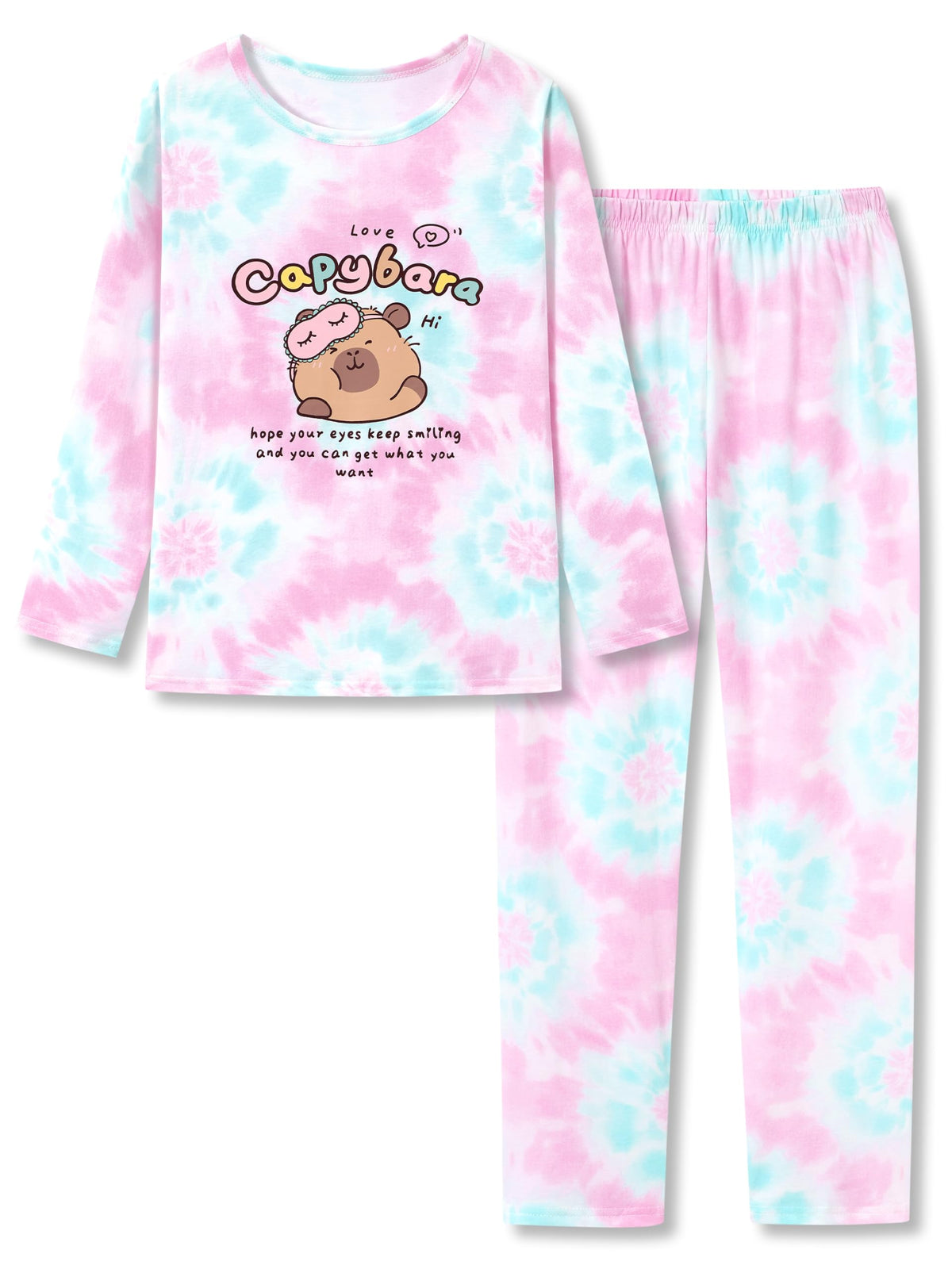 Beezizac Girls' 100% Cotton Pajama Set, Tie-Dye with Various Prints, 4T–18