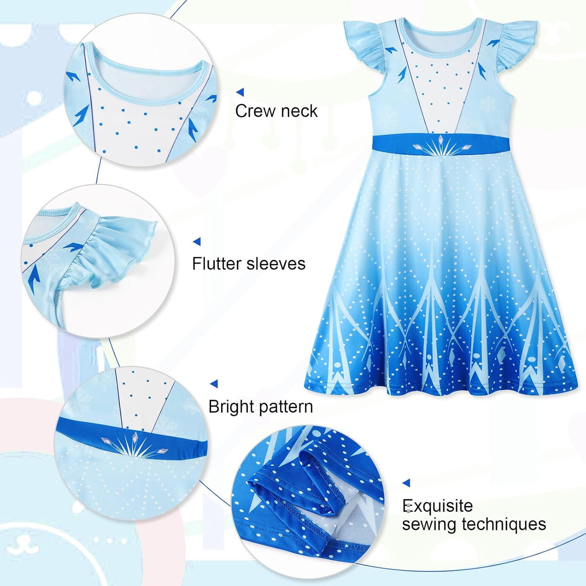 Girls Nightgowns Princess Pajamas Nightdress for Toddler Kids Sleepwear