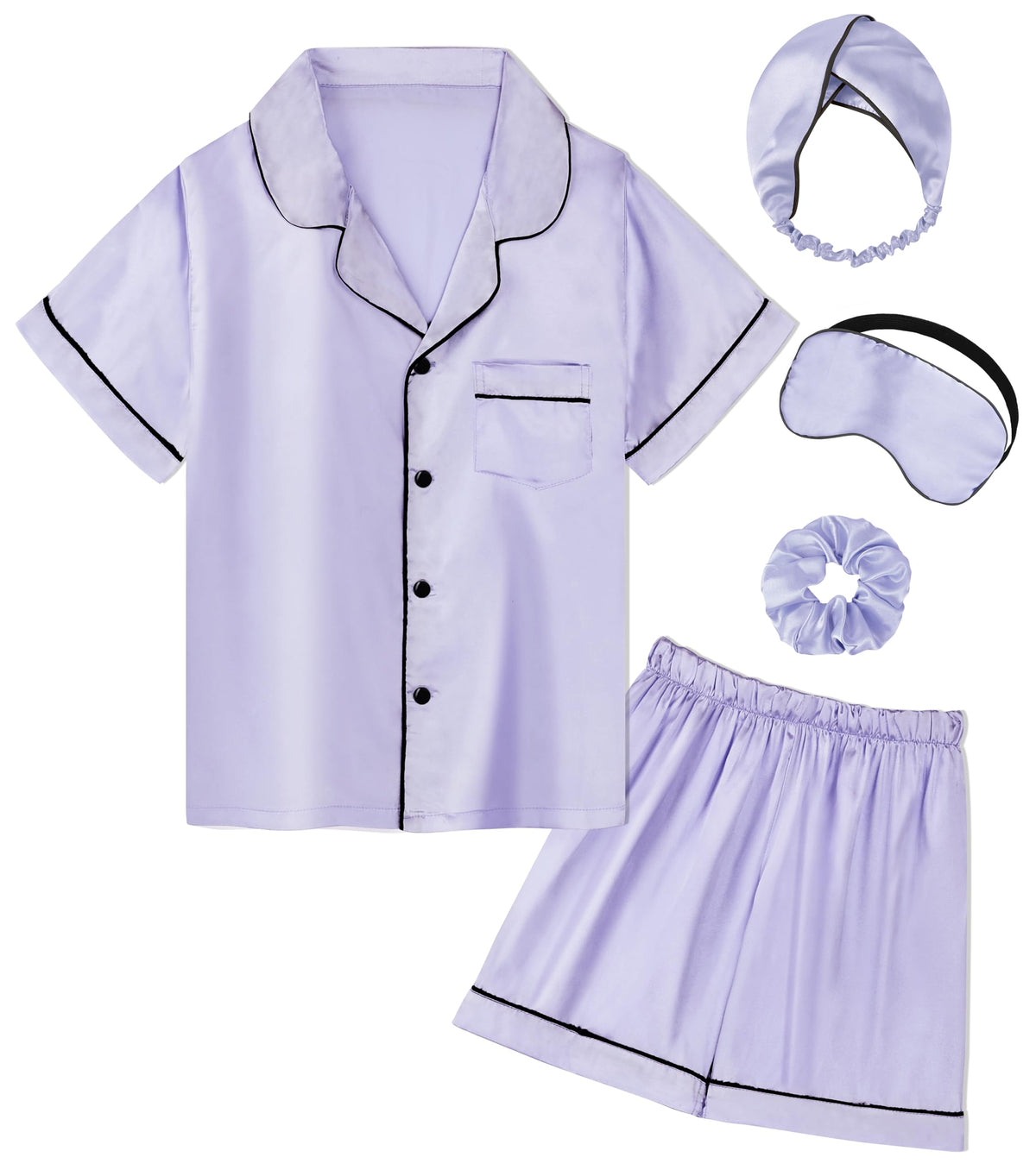 SEALINF Satin Girl Pajama Set Silk Pajamas for Girls With Eyemask 2 Pcs Button-up Sleepwear Kid Pjs Nightwear