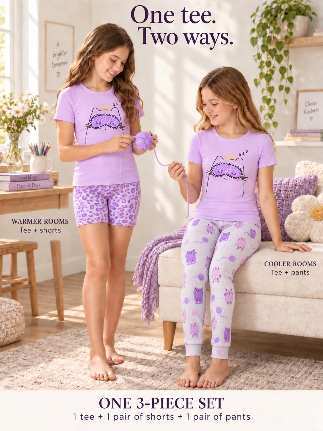 Topgal Little & Big Girls Cotton Knit Pajamas, 3-Piece Set, Sizes 4-14