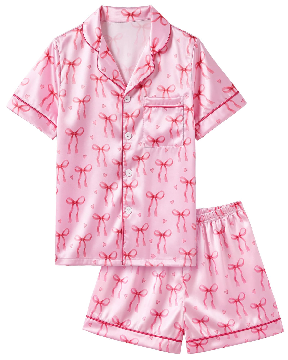 ICOSY Girls Pajamas Set, Silky Sleepwear Pjs for Kids 6-15Y