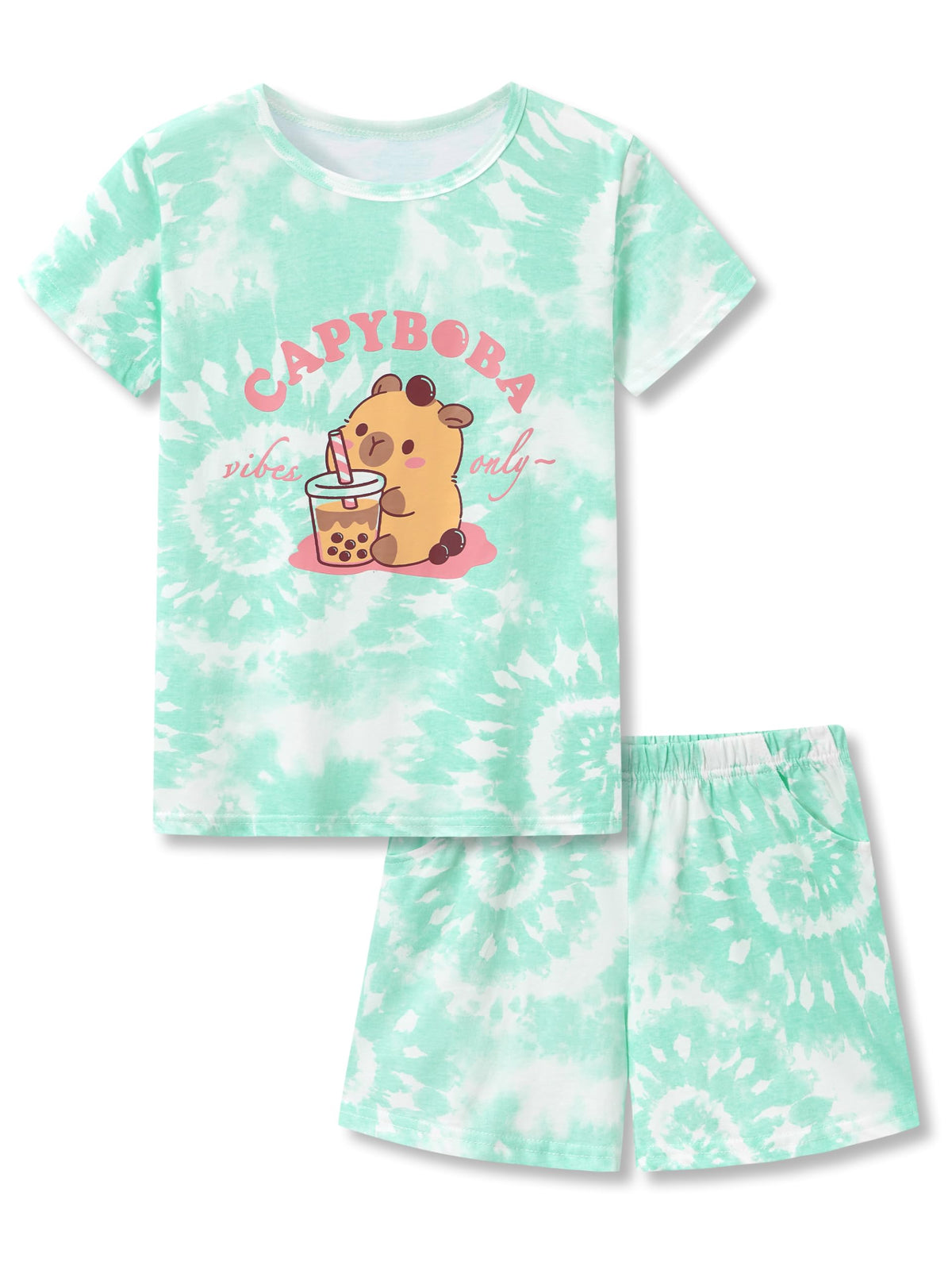 Tebbis Girls Tie Dye Short Sleeve Pajamas Cotton Loungewear Size 4T-18