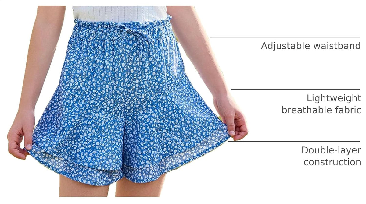 Haloumoning Girls Floral Skirts Kids Fashion Ruffle Flowy Shorts 5-14 Years