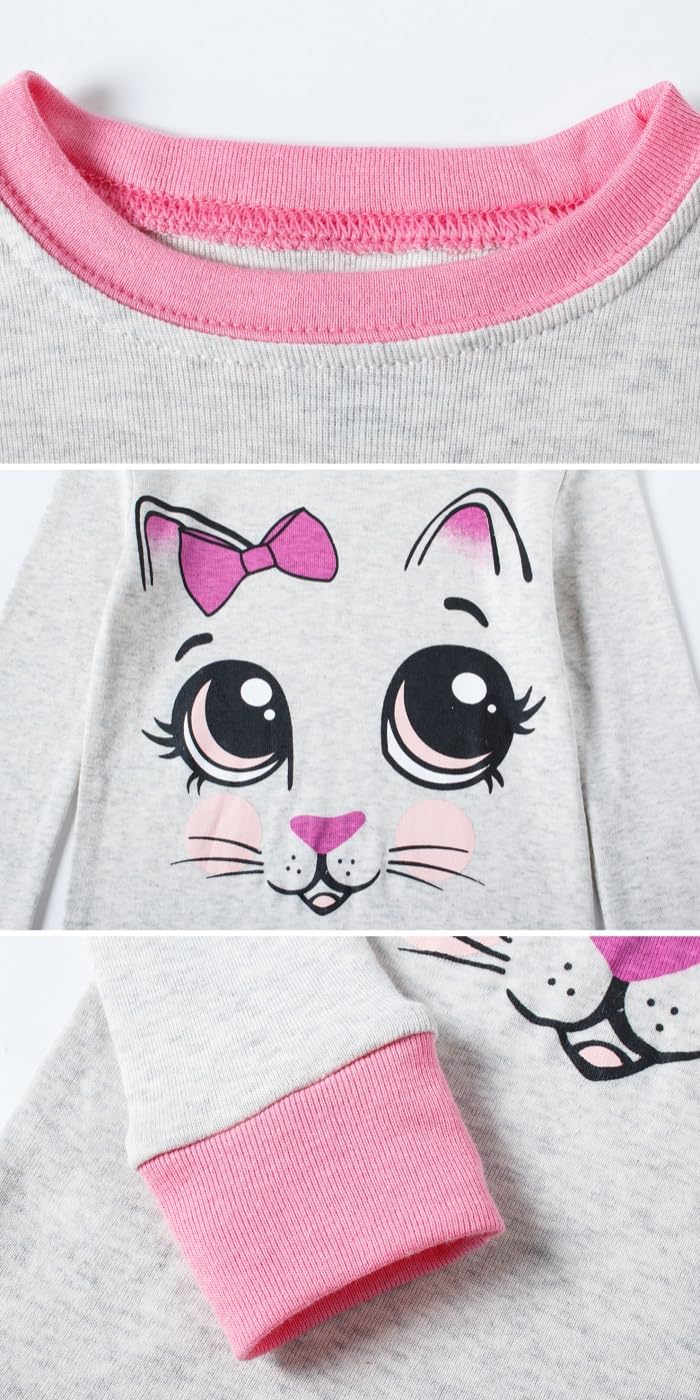 Little bety 4-Piece Girls Pajamas Cotton Long Sleeve Toddler Pjs Kids Sleep