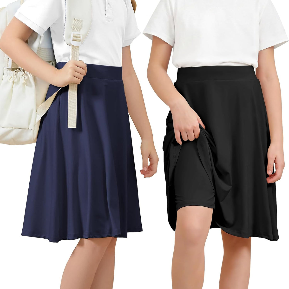 Zando Girls 2 Pack A Line Skirt with Shorts Knee Length Uniform Skort