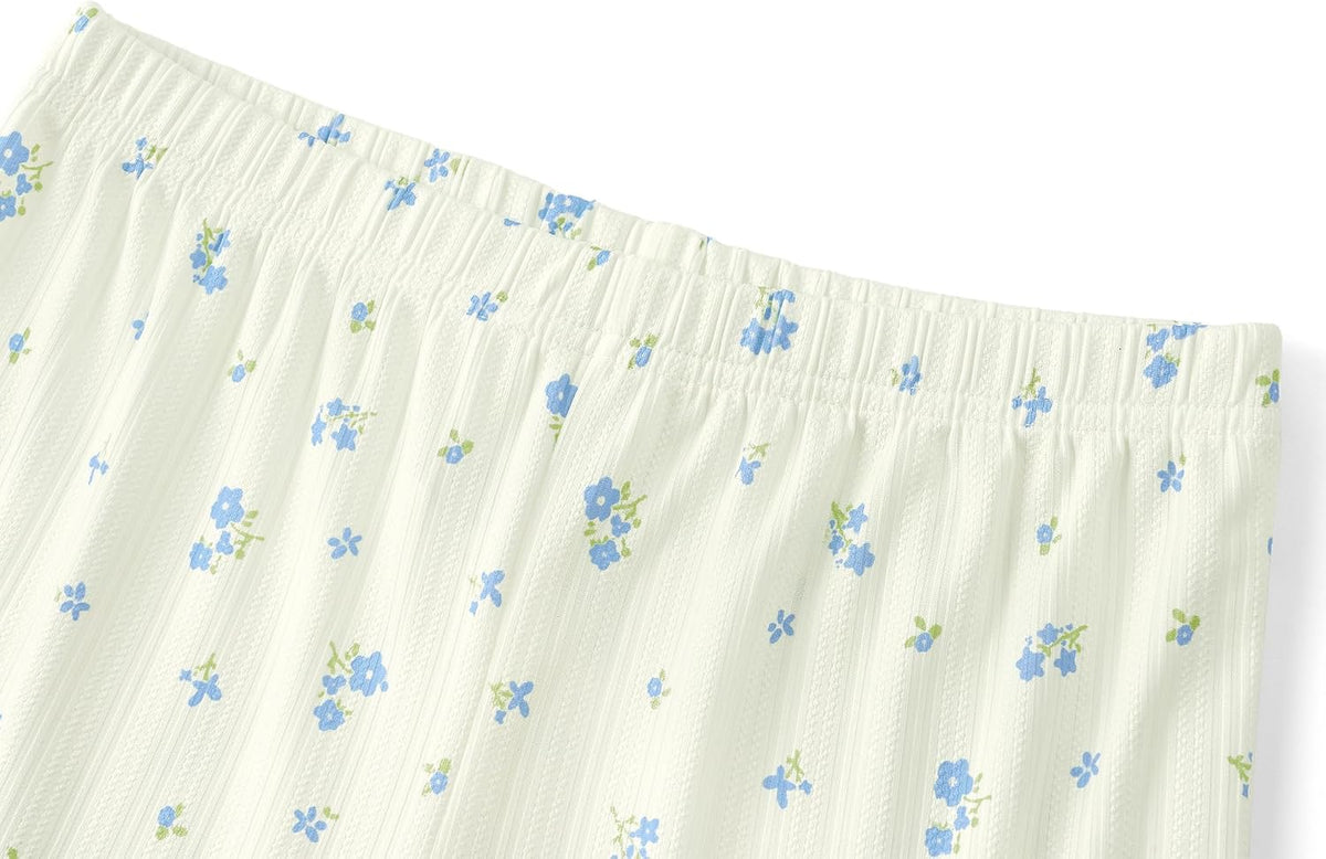 Beezizac Girls Pointelle Pajama Floral Print Short Sleeve Set Sizes 6-18