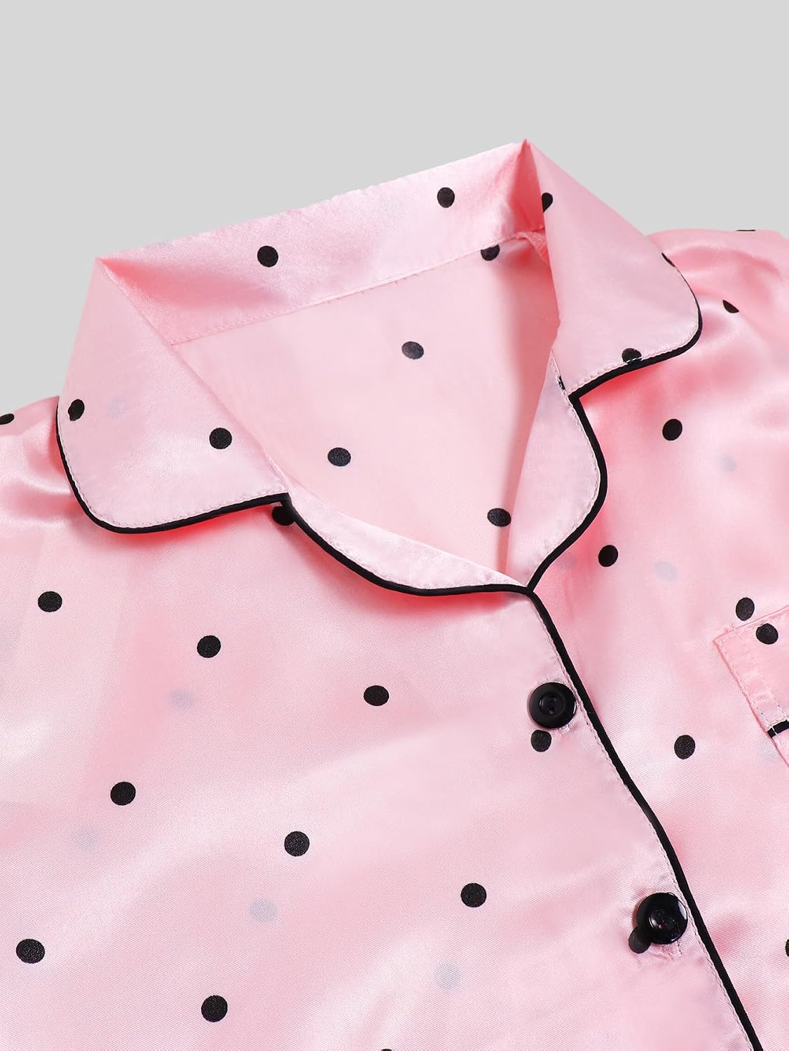 Satin Pajamas for Girls, 4-Piece Long Sleeve Silky Button Down PJ Set